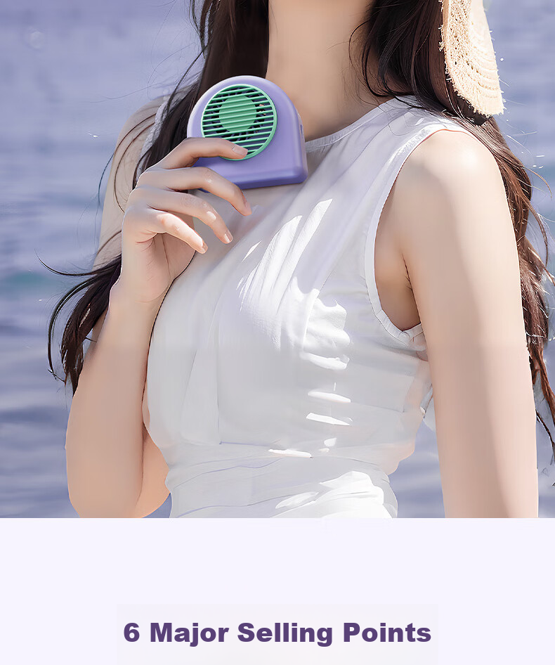 Deli Mini Handheld Rechargeable Small High-Power Electric Fan for Outdoor Camping, Office, Dormitory, Desktop Use with Lanyard, White 2