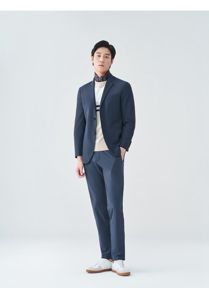 Goldlion [Light And Breathable] Men's Slim Fit Single-Breasted Business Casual Blazer, Gray-Blue -85M1 56A 4