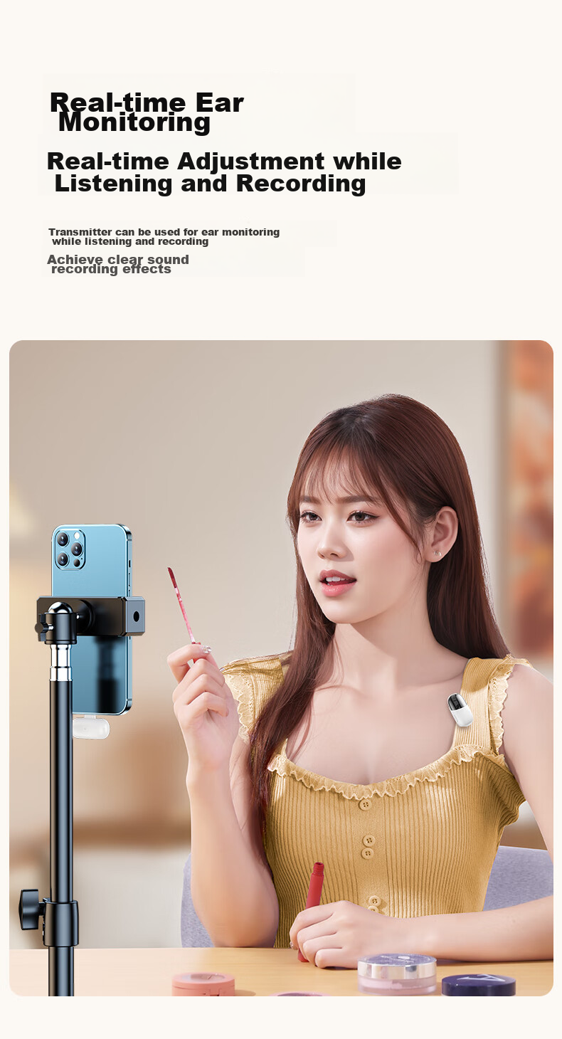 CRENOV [Immersive Audio Recording] Wireless Lavalier Microphone Audio Pickup for Live Streaming, Recording Equipment for Mobile Phones, Computers, Cameras, TikTok, Outdoor Short Videos, Professional Noise Reduction, Dual-Channel 13