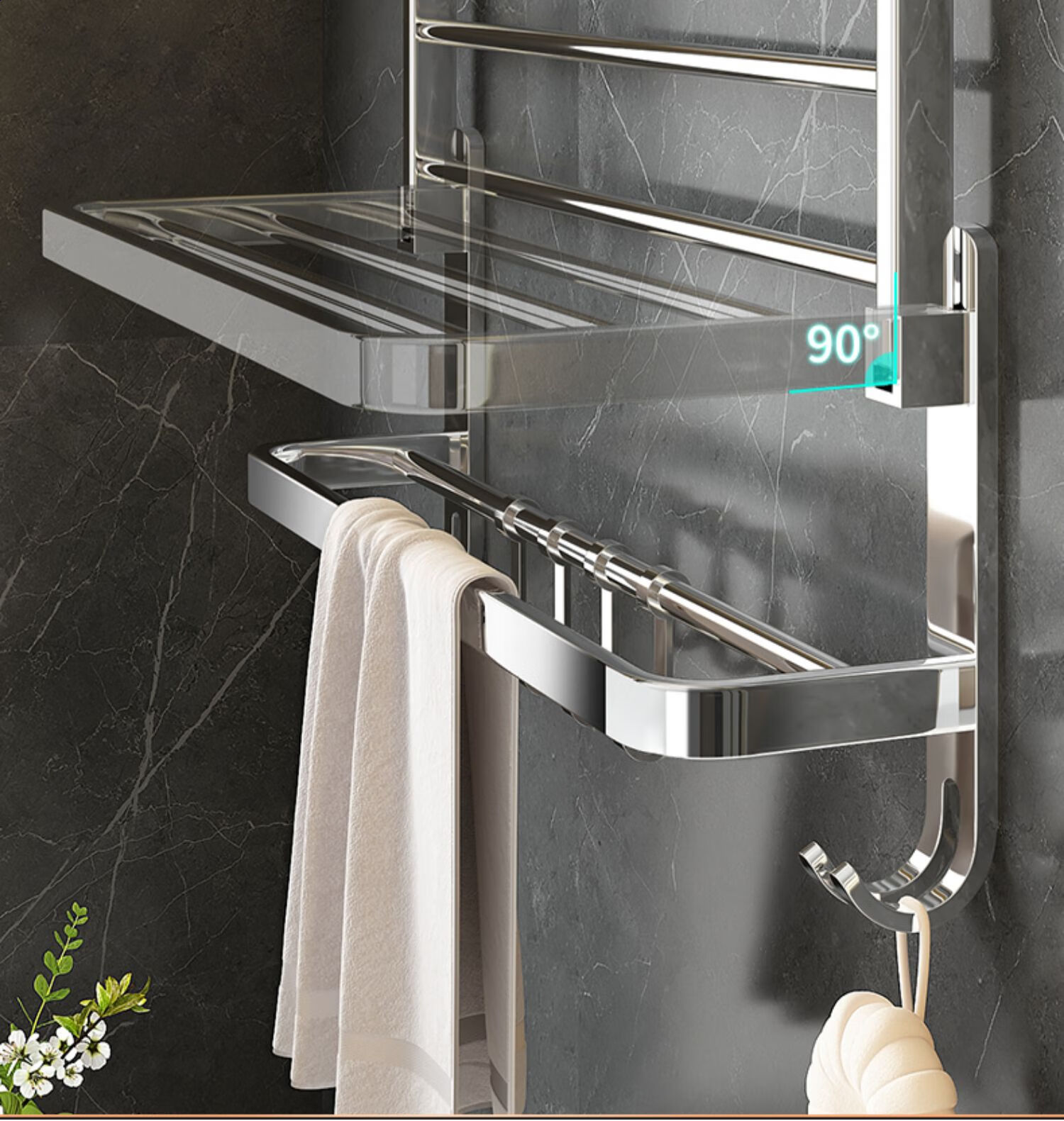 Shangmeide Suction Cup Towel Rack, No Drilling Required, Bathroom Storage Shelf, Toilet Organizer, Aluminum Alloy Single Rod 5