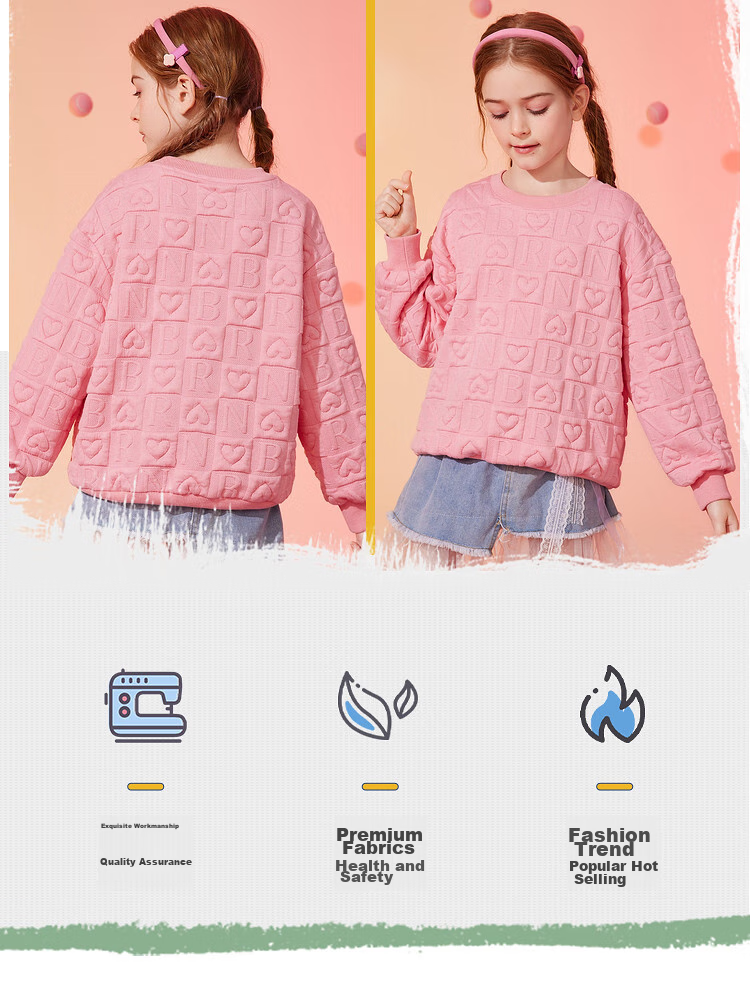 ASK JUNIOR Children's Clothing, Girls' Sweatshirt, Autumn Wear for Older Kids, Casual Fashion Printed Pullover Top, Pink, Size 160 5