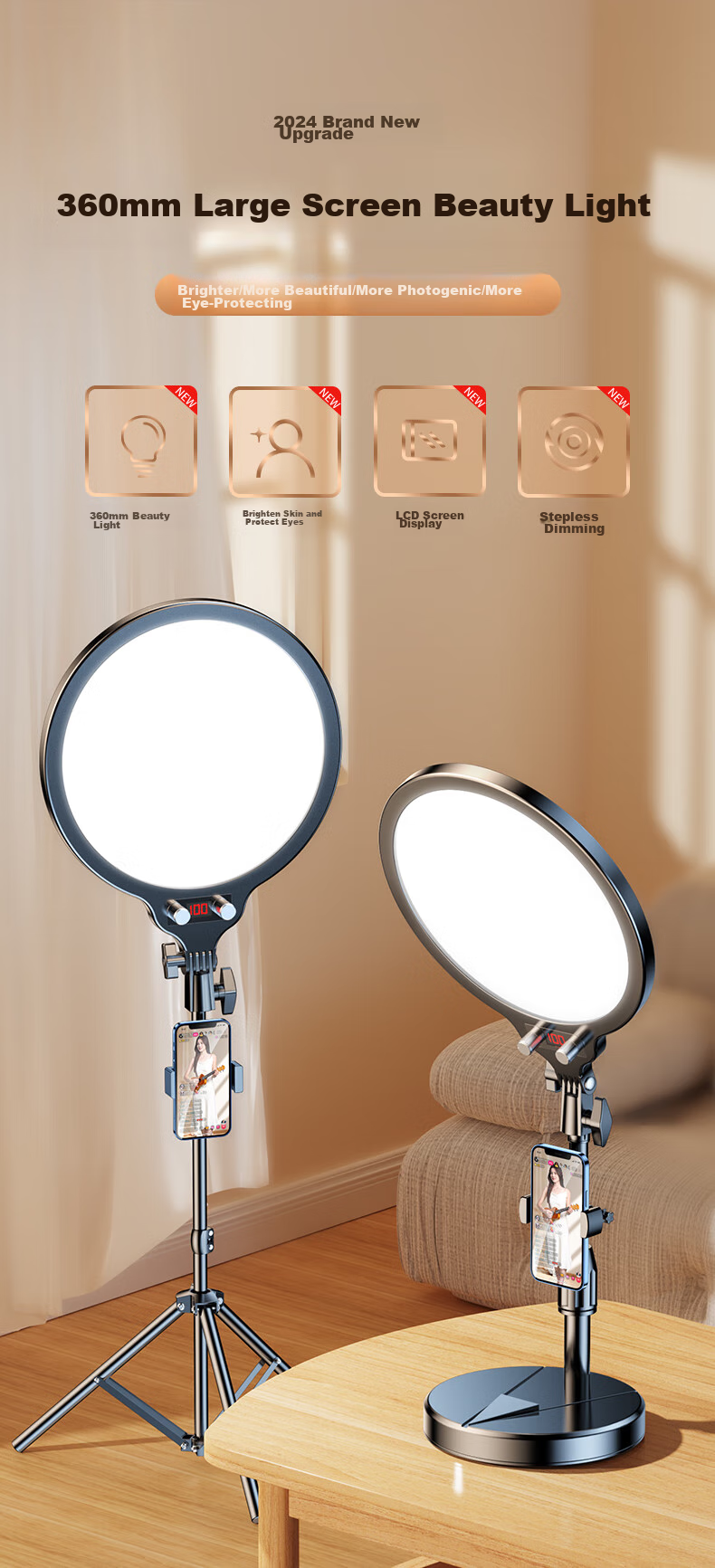 CRENOV [Facial Concealer And Fill Light] Live Streaming Fill Light Complete Set, Photography Face Lighting LED Photo Booth, Professional Soft Light Beauty Video Desktop Full Screen for Streamers' Live Rooms 1