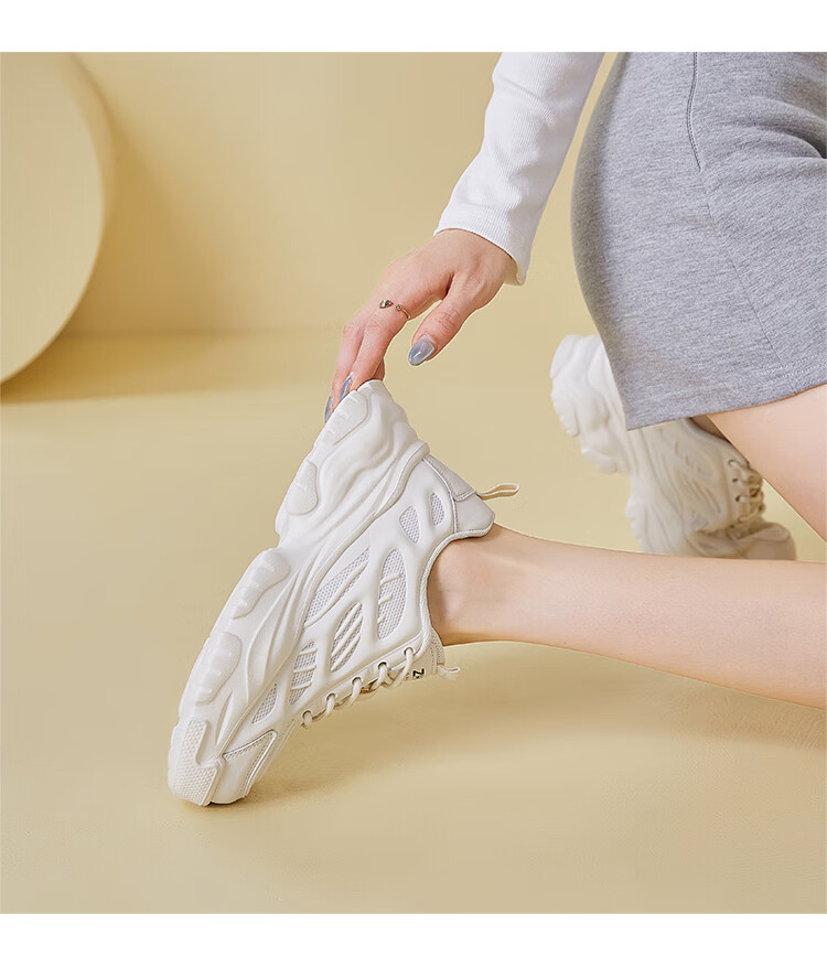 ZHR Dad Shoes for Women, Summer Lightweight Sports Casual Shoes, Breathable Mesh Women's Shoes, QK05E, Beige, Size 37 18