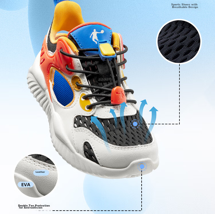 QIAODAN Boys' Cage Shoes, Children's Summer Breathable Sports Running Shoes, Big Kids' Cool Shock-Absorbing Sneakers, Size 40 8