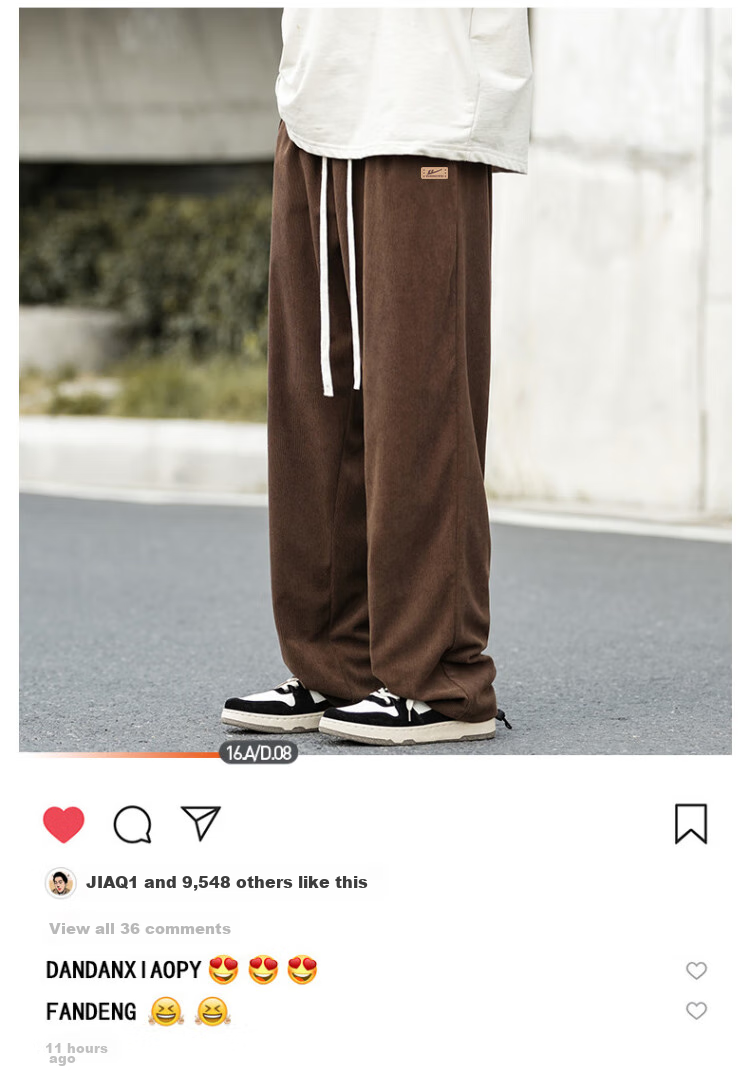 Huili Corduroy Pants for Men, Spring And Autumn New Style, Loose Straight Wide-Leg, Casual Sports Trousers, Long Pants, Black, 3XL 2