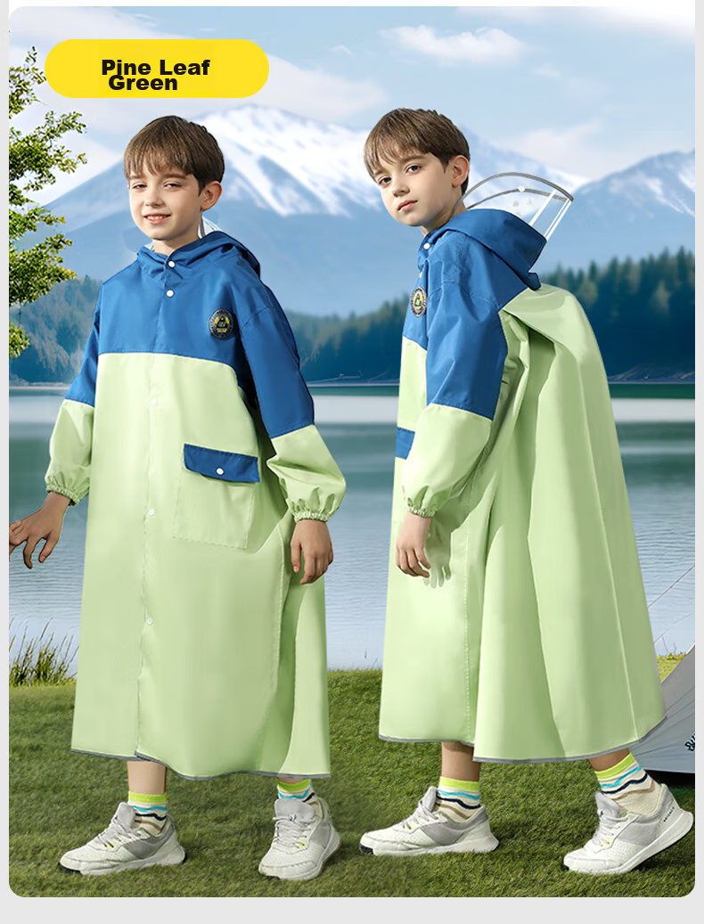 Moremerry Children's Raincoat for Boys And Girls with Backpack Space, Waterproof And Breathable, Stylish Rain Poncho for School, Apple Green, 2XL 25
