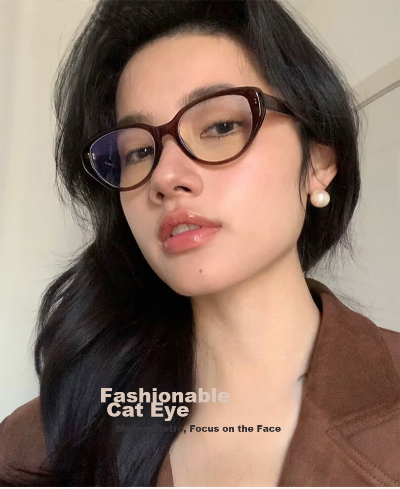 Cuntiandaofu Blue Light Blocking Glasses, Myopia Glasses, Cat Eye Glasses for Bare Face, Orange Frame, Left And Right Eyes 200 Degrees 1