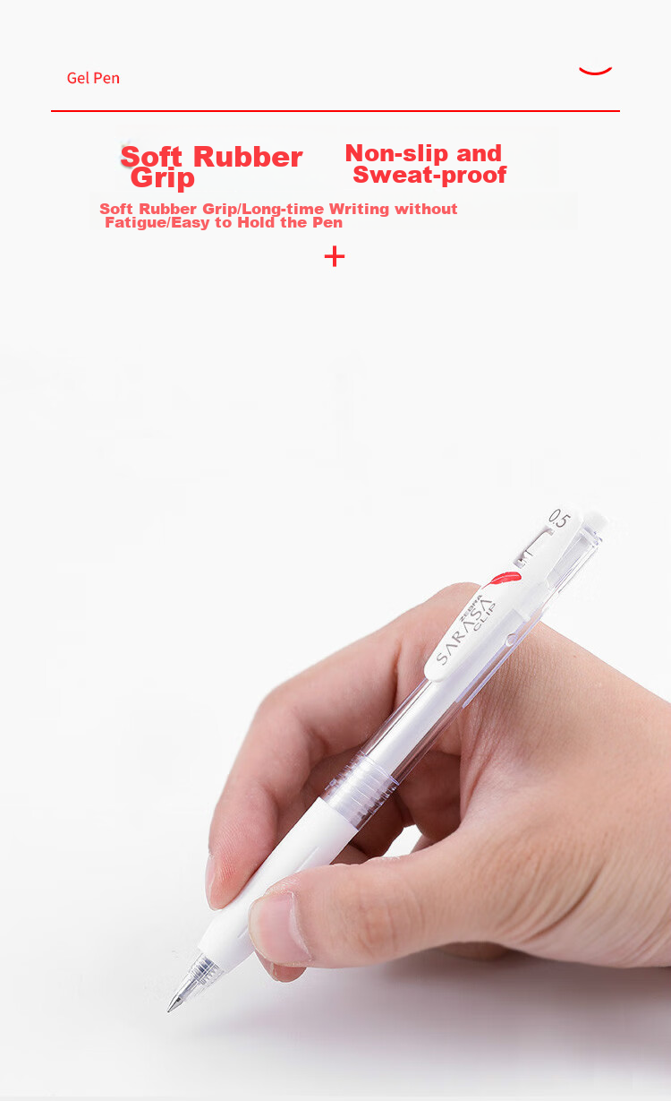 ZEBRA JJ99 Red Feather Retractable Gel Pen, 0.5mm Bullet Tip Signing Pen, Student Note-Taking Exam Practice Pen, Office Use Black Pen, White Barrel with Black Ink, Pack of 10 8