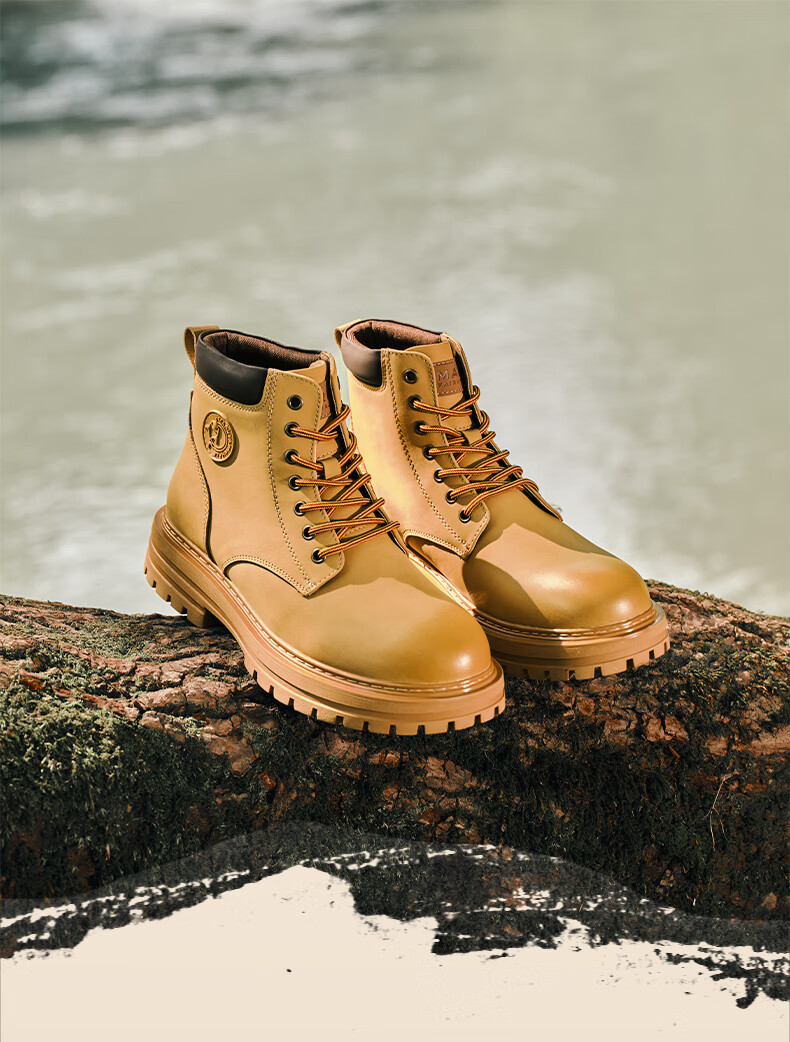 MARK FAIRWHALE Men's New Martin Boots, All-Season Style, Cotton Shoes, Thickened Heightening Work Boots, Motorcycle Men's Shoes, Ginger Yellow, Size 43 4