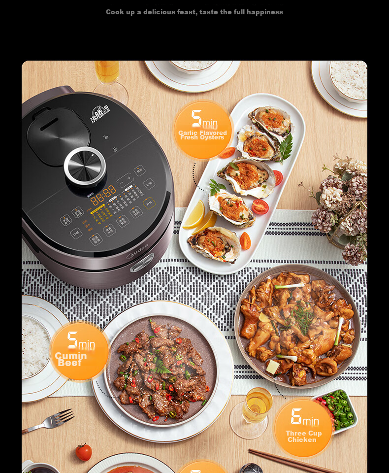 Midea Electric Pressure Cooker, 6L Household Double Pot IH Heating Fully Automatic Intelligent Pressure Cooker, 8-Minute Quick Cooking Electric Pressure Cooker MY-S682N [ZMD Safe Series] 4
