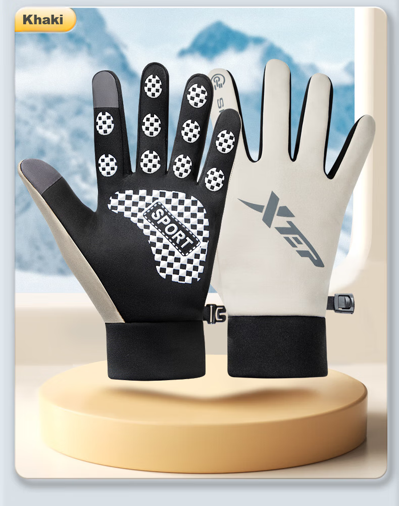 XTEP Gloves, Winter Cycling, Warm, Windproof, for Electric Motorcycles, Running, Outdoor Skiing, Men's And Women's Bicycles, Fleece-Lined, Touchscreen Compatible 28
