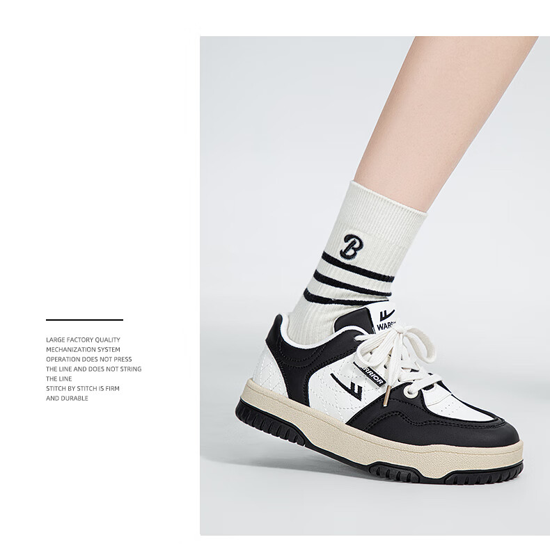 Warrior Official Women's Sneakers 2026 Spring New Thick Sole Height Increasing Soft Elastic Sports Shoes Black Beige Size 37 7
