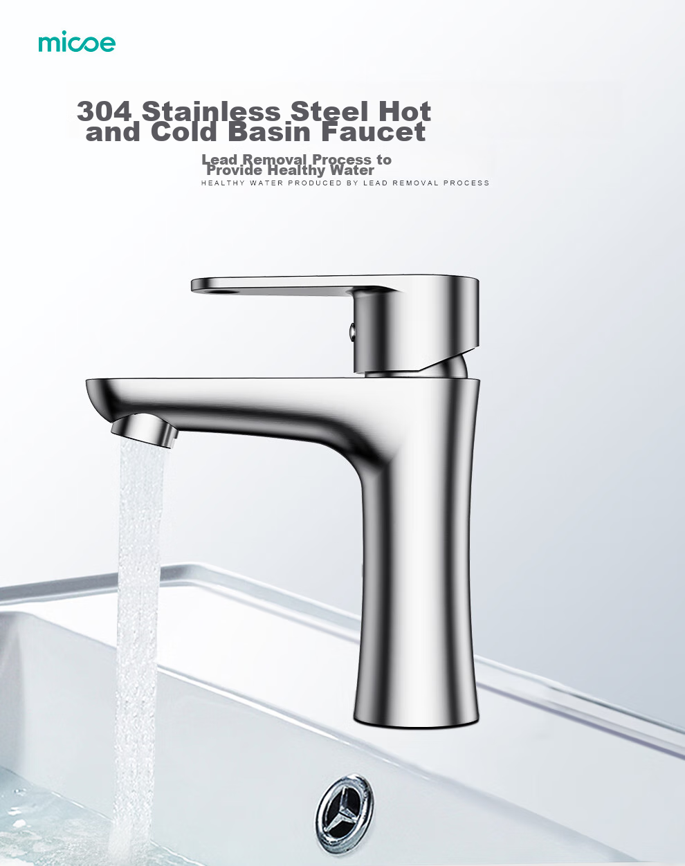 MICOE Basin Faucet, 304 Stainless Steel, Hot And Cold, Bathroom Sink, Washbasin, Universal Gun Gray Color, M-C2013 3