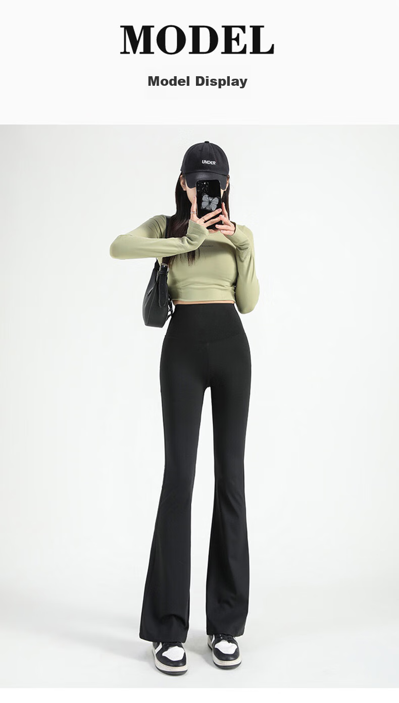 FitonTon Micro-Flared Shark Leggings for Women, High-Waisted Yoga Pants with Tummy Control And Butt-Lifting Effect, Suitable for Autumn And Winter Wear, Black, Size L 18