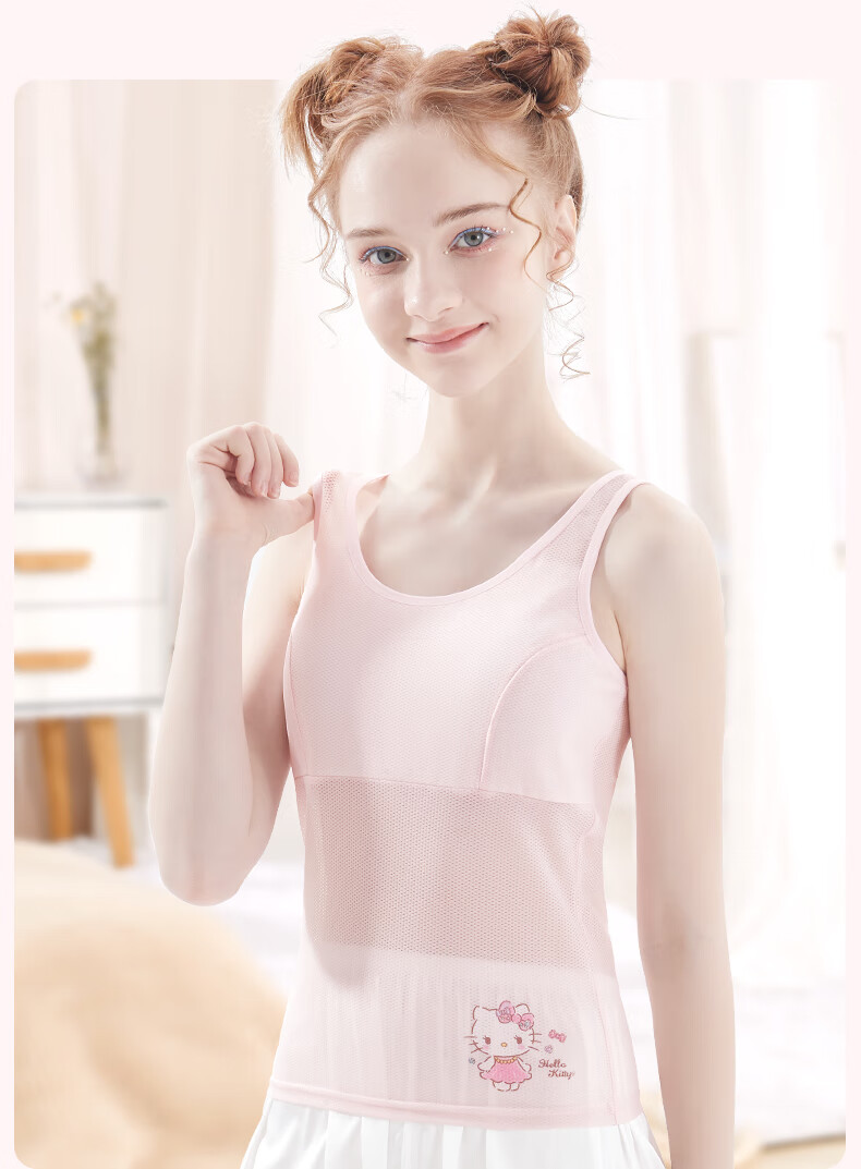 Hello Kitty Girls' Training Bra, Developmental Underwear, Breathable Camisole, Girls' Bra, Thin Summer Style, 88009 White-Pink, Size 150 13