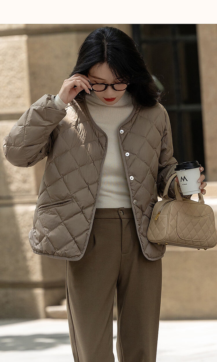 Dme [Lightweight And Warm] Winter Luxury 90% Duck Down Round Neck Long Sleeve Slim-Fit Women's down Jacket 20