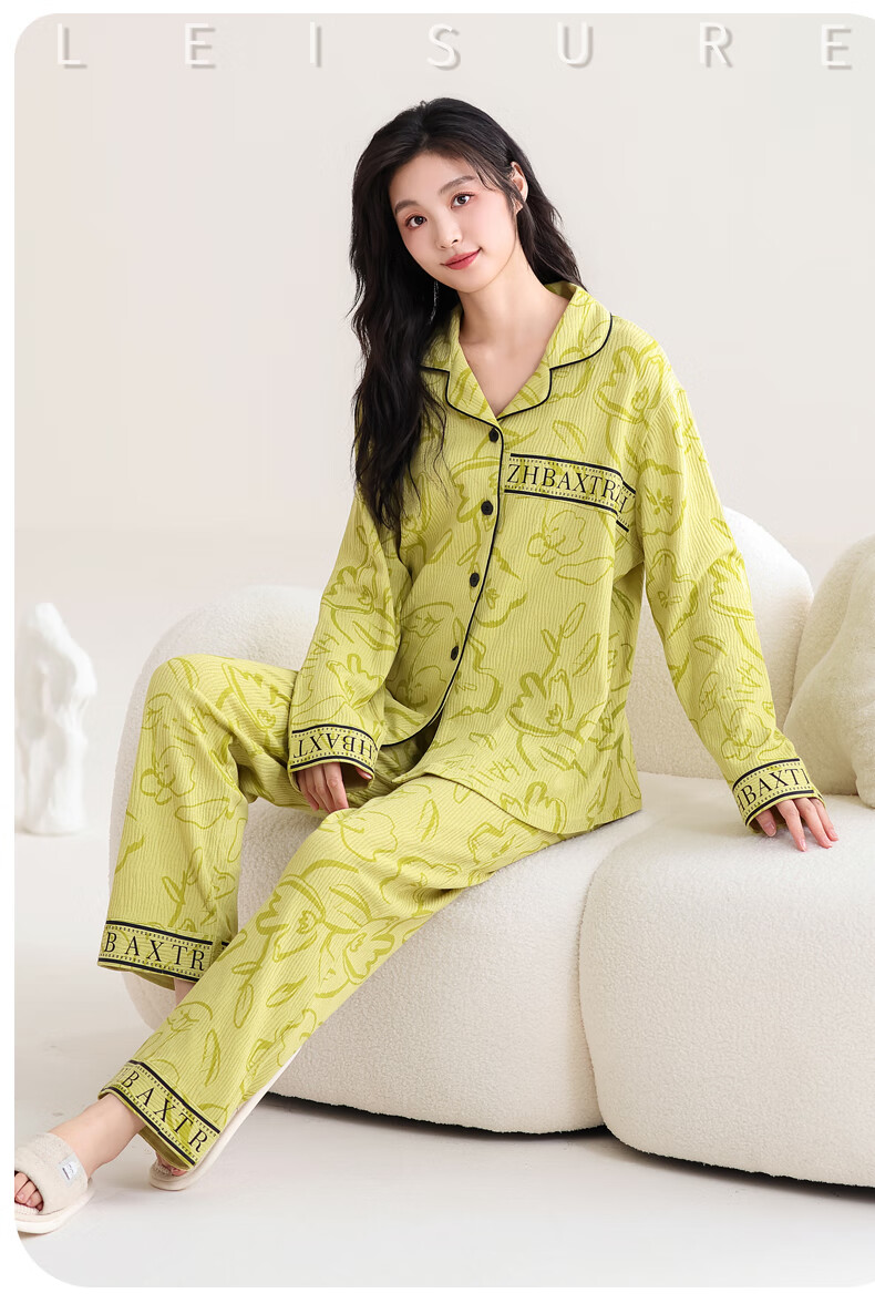 DOLAMI Women's Pajamas for Spring And Autumn, Pure Cotton Long-Sleeve Long Pants Casual Wearable Loungewear Set for Women, Size M 3