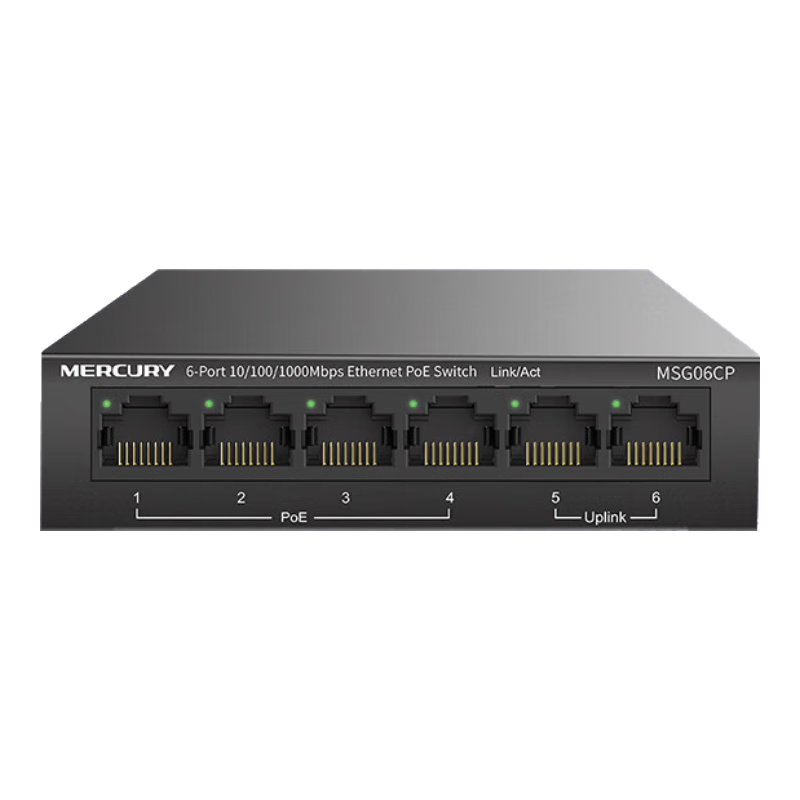 MERCURY Six-Port Gigabit 4-Port PoE Switch, Home Surveillance Network Hub Splitter MSG06CP