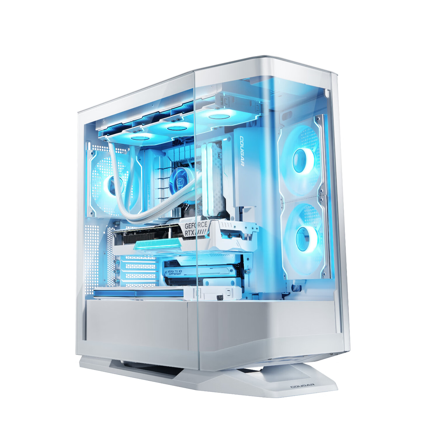 COUGAR FV270 White Gaming PC Case, Supports 360mm Water Cooling, Rotating Desk/ATX Motherboard/Four-Sided Quick Release/270° Panoramic View