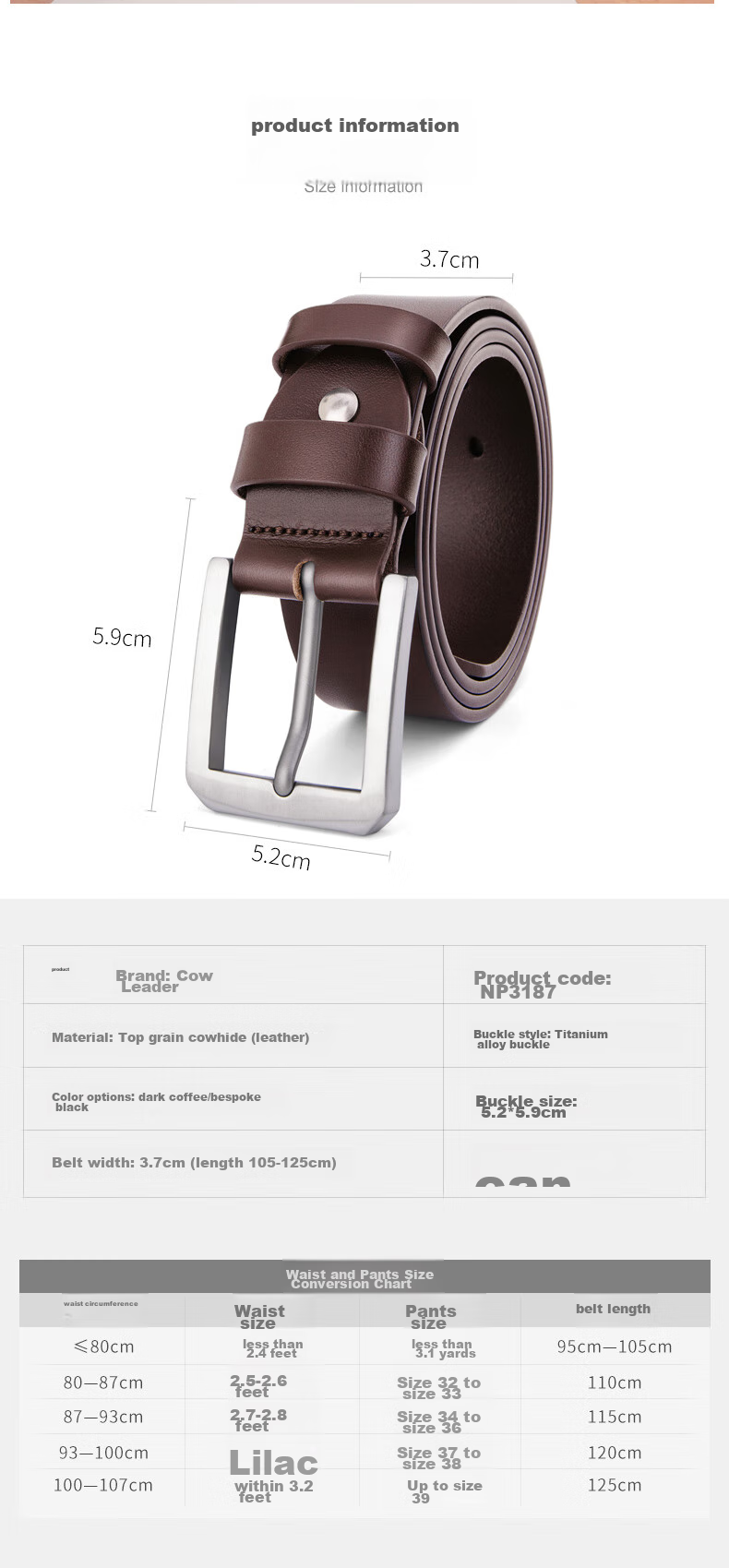 Cattlesboss Titanium Buckle Belt for Men, Luxury Top-Grain Leather Belt, Birthday Gift Box for Men, 3187, Deep Brown, 110cm 13