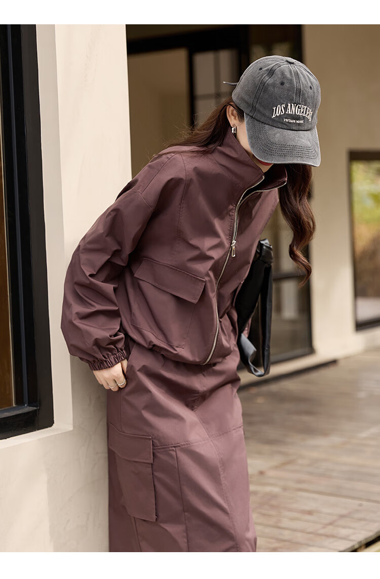 Dme [Yuan A Yuan Sa] Workwear-Style Stand-Up Collar Jacket, Casual Skirt Two-Piece Set, Back Slit, Slim-Fit Women's Outfit 8
