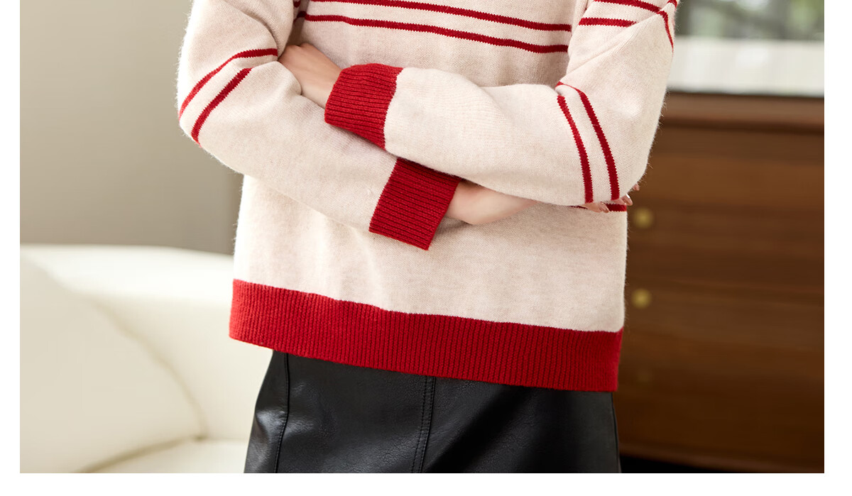 PinCai Women's Classic Striped Colorblock Sweater Early Spring Crew Neck Knitwear P144Z9024 21