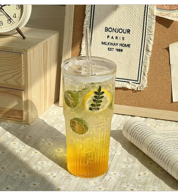 WEIMINGNUO Large Capacity Glass Cup with Lid And Straw, Coffee Mug, Glass Juice Cup, Office Water Bottle, Beverage Cup, Tea Cup 9