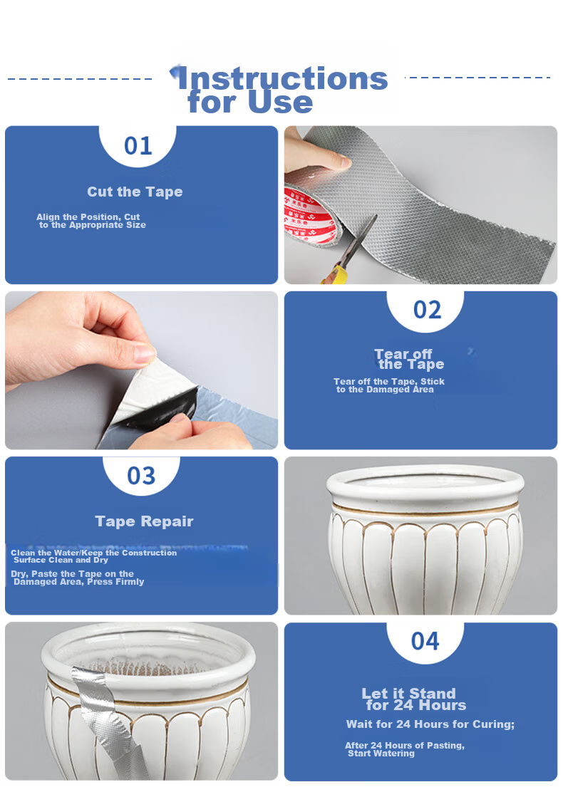 Mileqi Butyl Tape Waterproof Strong Adhesive Roof Aquarium Plastic Bucket Crack Repair Leak Sealant (Thickened Grid Aluminum) 5cm x 5m Roll 6