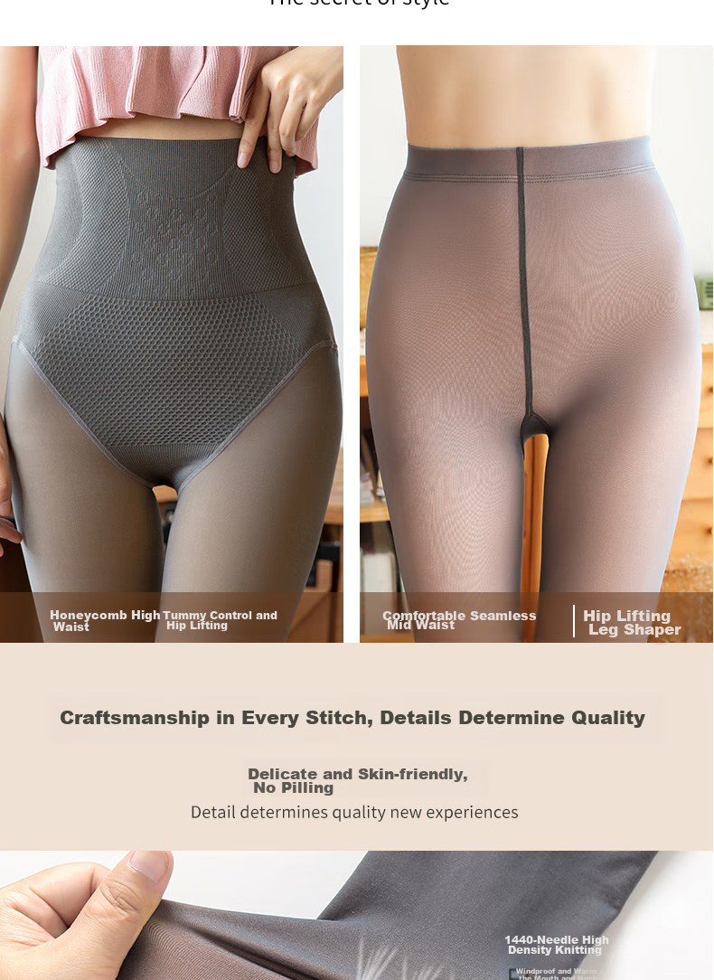 LangSha Autumn Winter Thickened Fleece Lined Slimming Sheer Fake Tights Warm Outerwear Women's Leggings 10