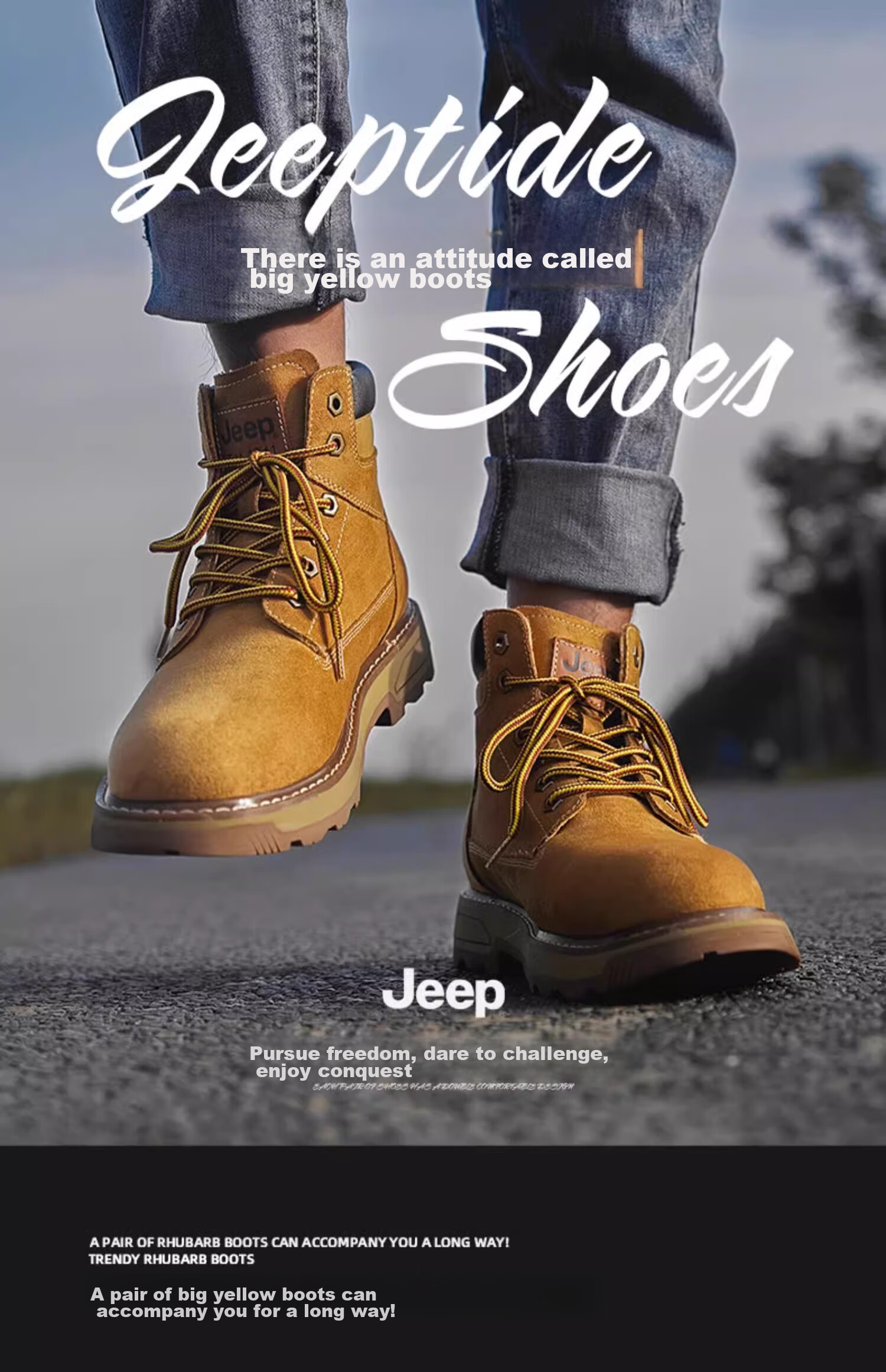 Jeep Martin Boots, Classic Retro Yellow Work Boots, Men's British Style Versatile Casual Fashionable Shoes 2