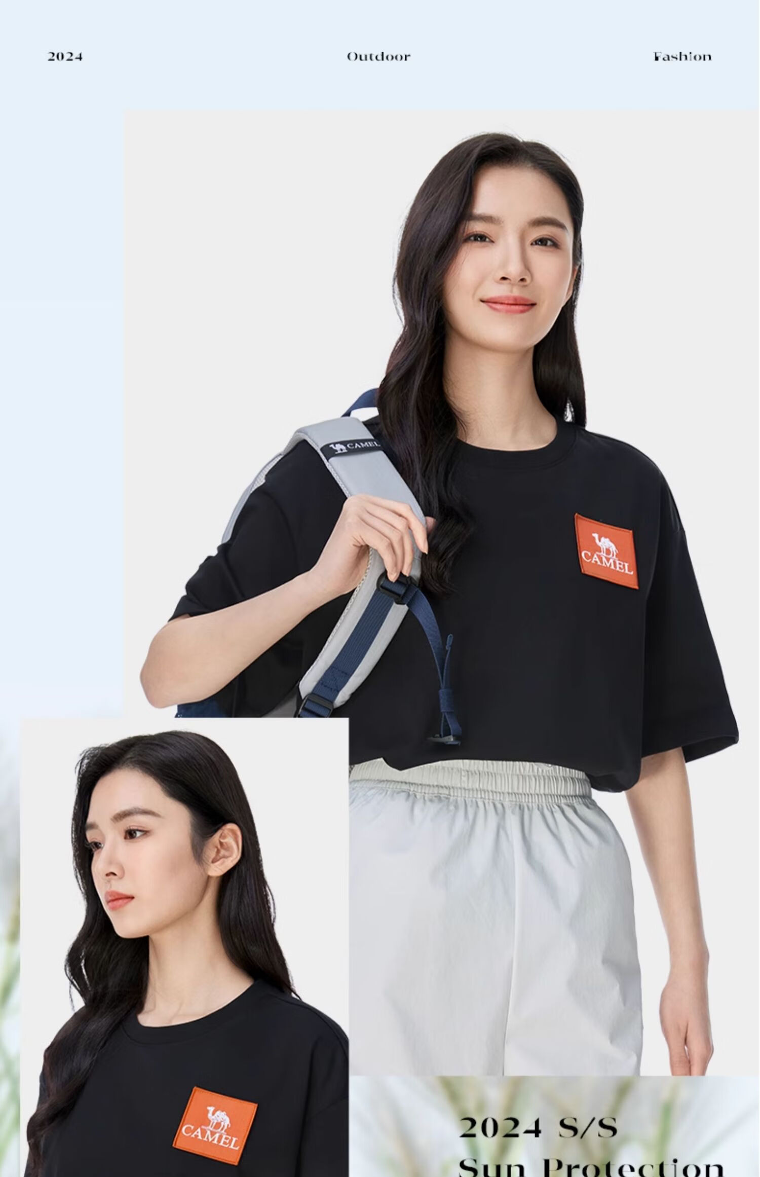 CAMEL Outdoor Short-Sleeve Round Neck T-Shirt, Summer Waterproof And Oil-Resistant, Unisex Style, Loose-Fitting Top for Men And Women, 1138 L 14