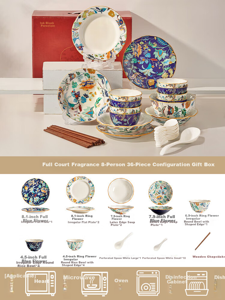 Mose Fresh Tableware Ceramic Bowl And Plate Set, Home Use Bowls And Plates with Chopsticks, Aesthetically Pleasing Housewarming Gift Set, 36 Pieces 13