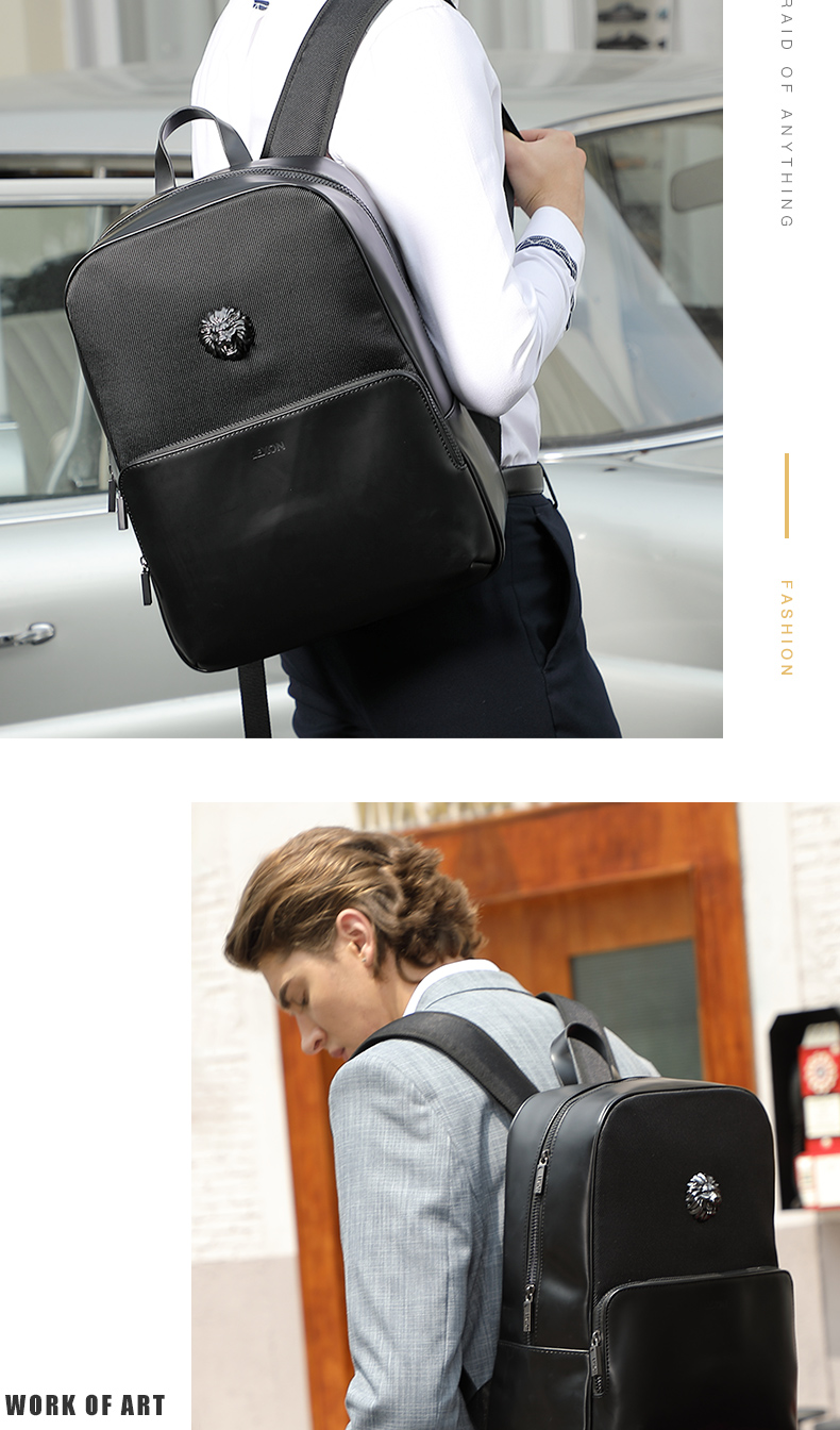 LEXON Backpack, 14-Inch Laptop Bag for Men, Genuine Leather Commuter Backpack, Limited Edition Blue Travel Bookbag 4