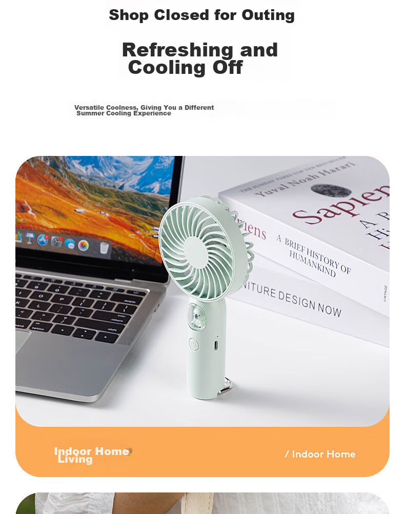 Kelleia Handheld Mini Fan, USB Fan, Portable Electric Fan, for Students, Office, Dormitory, Long Battery Life, Outdoor Travel, QL-F1, Mint Gree 11