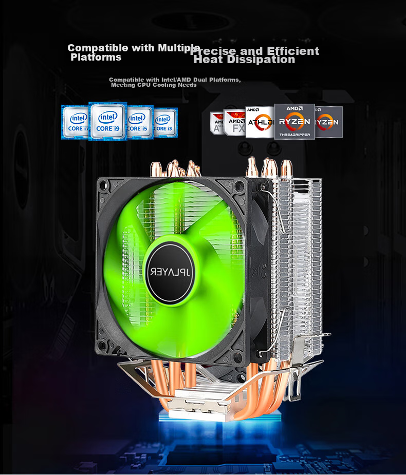 JPLAYER 4 Copper Tube 9cm Non-Glazed Fan CPU Air Cooler, Noise-Reducing Fan (AMD/Intel Multi-Platform/silicon Gel Included) 5