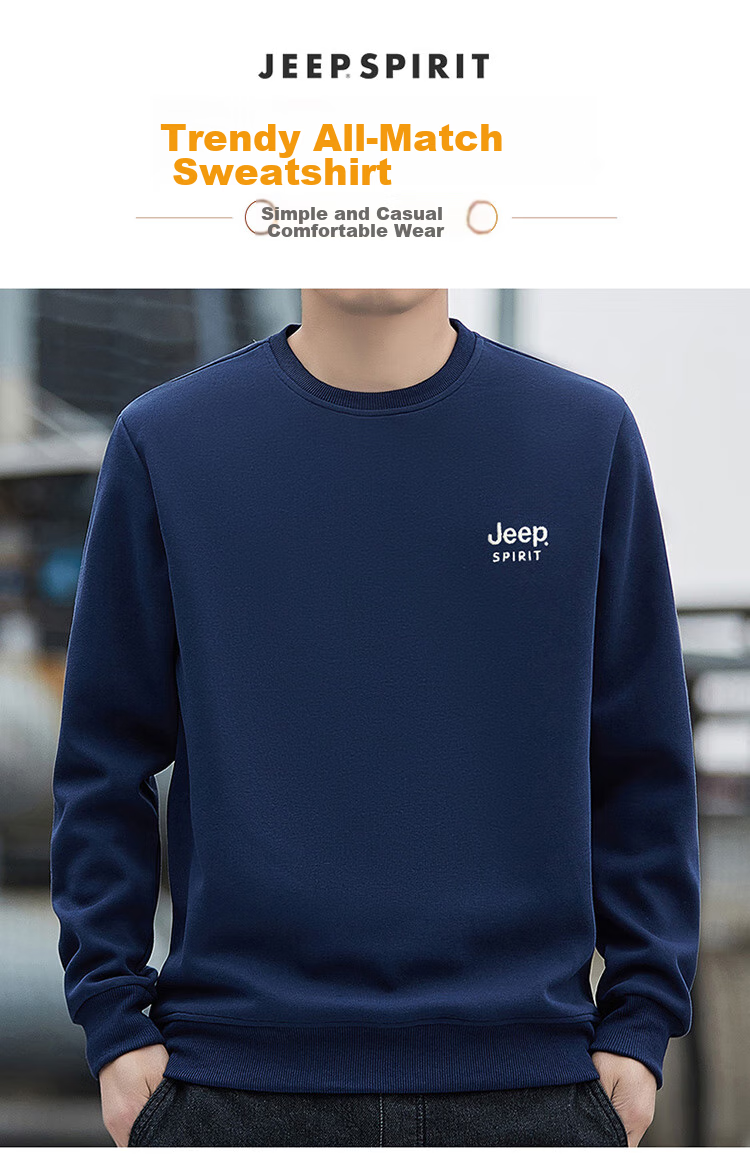 JEEP SPIRIT Men's Sweatshirt, Spring Top, Printed Undershirt, Loose Long-Sleeve T-Shirt, Navy Blue, 4XL 1