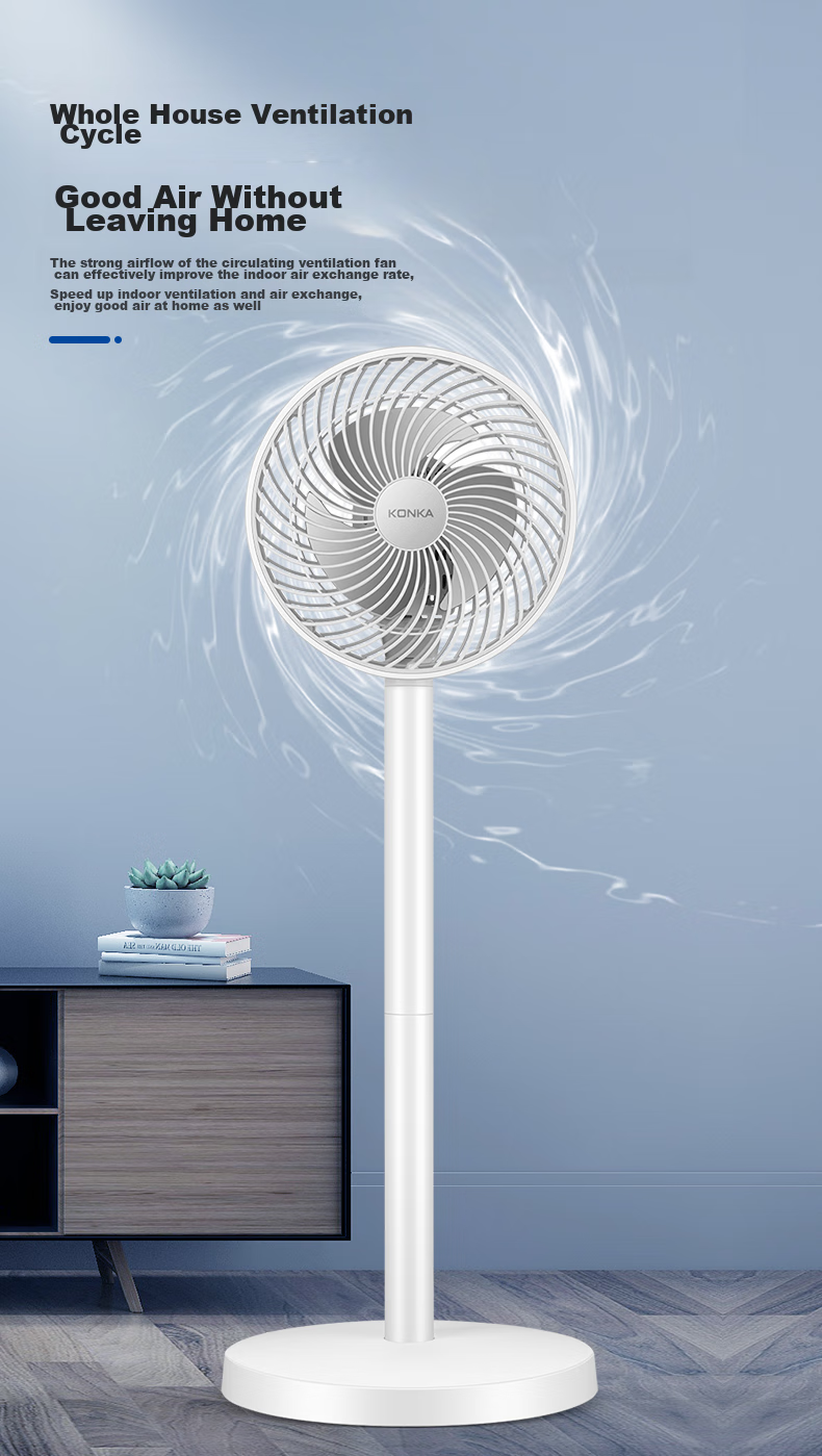 KONKA Air Circulation Fan Electric Fan Remote Control Home Fan Oscillating Desktop Small Fan Standing Electric Fan Quiet Ventilation AC Fixed Frequency Floor Fan KXHS-1712E-P 3