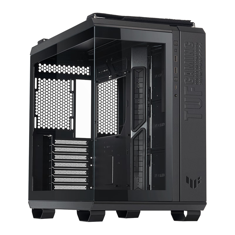 ASUS TUF GAMING GT502 Borderless Case, Full View without Pillars, Panoramic Design, ATX Motherboard Compatible, Dual Compartment Design, Tool-Free Disassembly