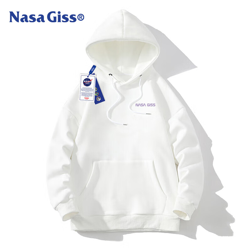 NASA GISS Official Collaboration Hoodie for Men, Autumn Youth Hooded Sweatshirt, Base Layer Top, White, XL