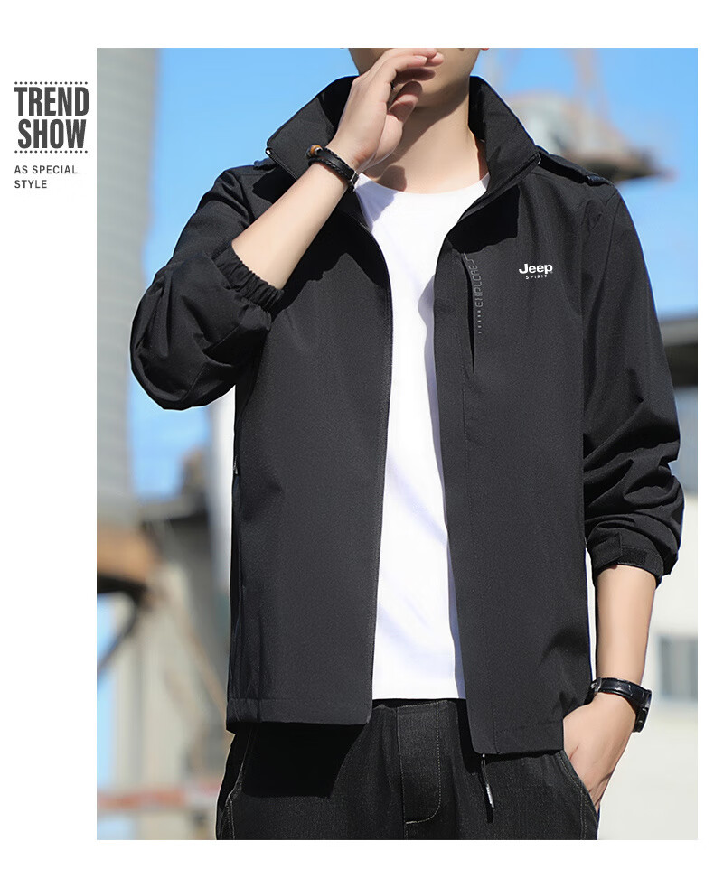 JEEP SPIRIT Men's Windbreaker Jacket for Spring And Autumn, Windproof Outdoor Sports Coat, Dark Gray, 5XL 4