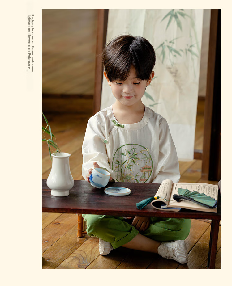 Menghu Zhujing Hanfu Boys' 2026 New Style Chinese-Style Children's Traditional Costume Graduation Performance Top, Off-White, Size 100 17