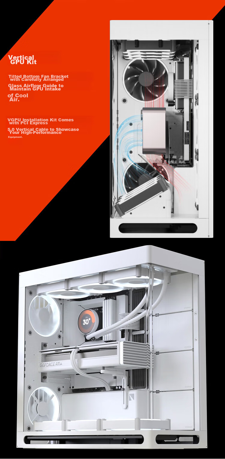 HAVN HS420 Black Seaside View Case Modern Aesthetic Design/Curved Glass/Magnetic Panel/Most Support E-ATX Motherboard/420mm Water Cooling/Four-Side Dust-Proof 9