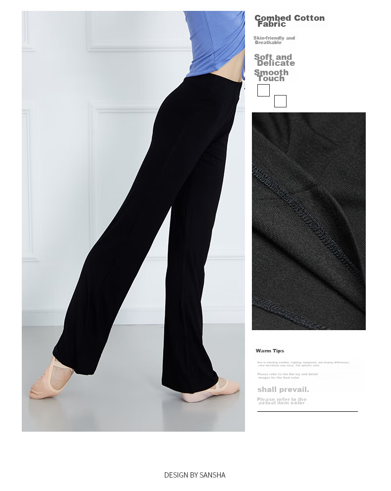 Sansha High-Waisted Loose Wide-Leg Pants for Modern Classical Dance Practice, Teacher's Body Shaping, And Ethnic Costume, Black, XL 8