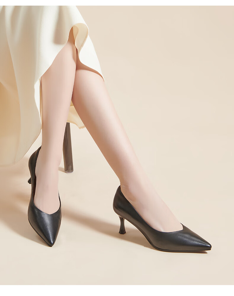 PT'SON Mall-Matching Lambskin Work Shoes for Women, Spring Thin Heel Professional Shoes, Commuter High Heels, Black/lambskin, Size 36 20