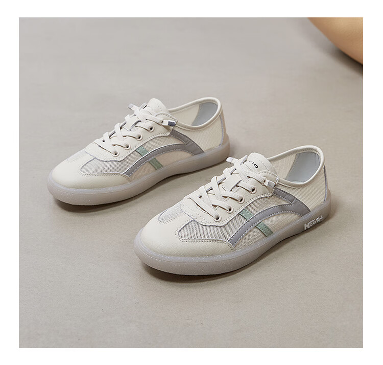 ZHR Women's Casual Shoes, Summer Mesh Lightweight White Sneakers, Versatile Round Toe Breathable Women's Shoes, A67E, Beige Gray, Size 39 25