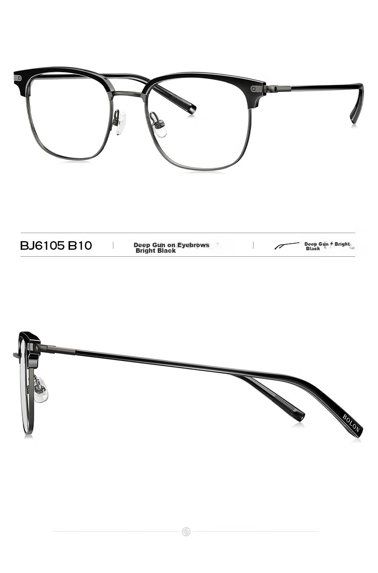 BOLON Eyeglasses, Lightweight Business Versatile Browline Frame, D-Shaped Optical Frame, Can Be Fitted with Prescription Lenses, Myopia Glasses Frame BJ610516 9