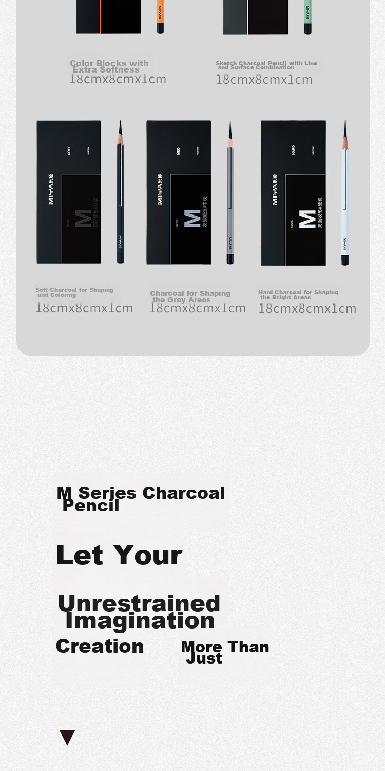 MIYA Charcoal Pencils for Art Students, Sketching Pencils, Soft Carbon Pencils, Quick-Drawing Pencils, Extra Soft Full Carbon Artist Series Drawing Exam Topper Black Charcoal Pencil Tool Set M Series Hard Carbon 10 Pcs/box Sketching Markers Drawing 11