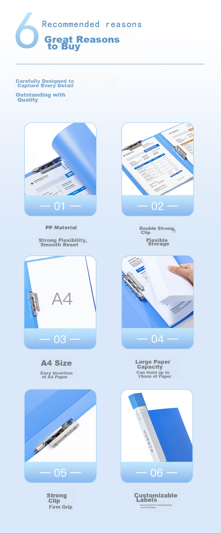 COMIX A4 File Folder, Double Strong Clips, Document Folder, Blue, for Bundling/Group Buying, AB600A-W 1