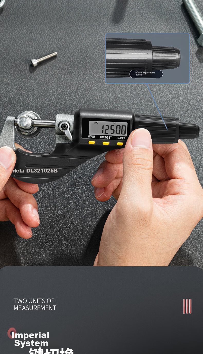 Deli Digital Micrometer with External Diameter Gauge, 0.001mm High-Precision Thickness Gauge, Vernier Caliper 7
