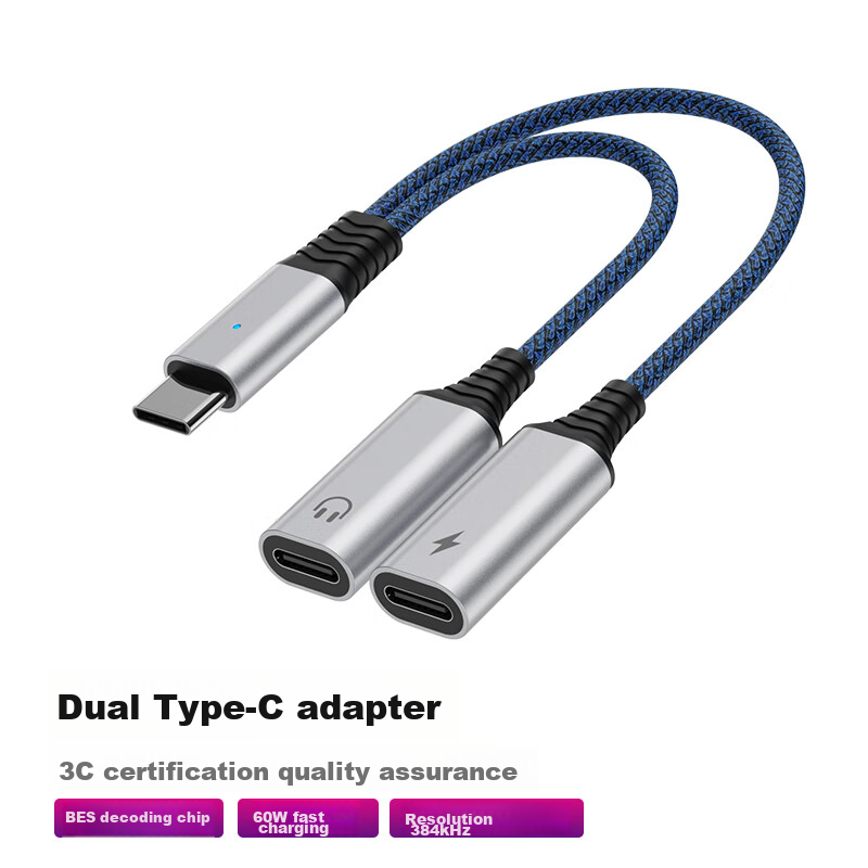 DOOSEYUON Apple IPad Pro 2021 Converter with Dual Type-C Ports, Compatible with 2020 Air 5 Mini 6 Air 4, Huawei Adapter for Headphones Charging And Gaming, Xiaomi